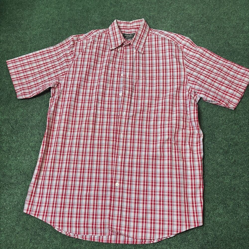 Eddie Bauer Relaxed Fit Short Sleeve Plaid Button Up Shirt Men Size TALL Large